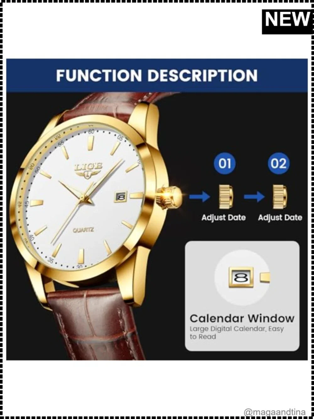 Men's Waterproof Analog Dress Watch Leather Stainless Steel Quartz